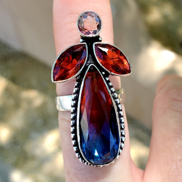New Bi-Color Tourmaline, Garnet 925 Silver Ring. - Picture 2 of 16